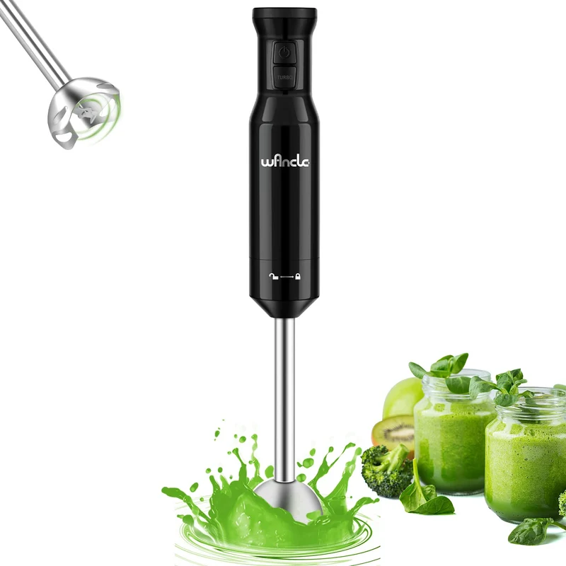 Frullatore a Immersione Wancle immersione, 600 W, mixer frullatore ad immersione con la modalità Turbo per pappe, frullati, salse e zuppe (Black)