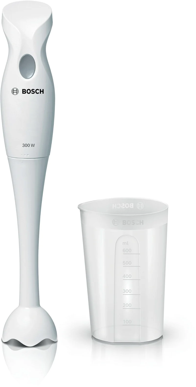 Bosch Frullatore a Immersione MSM6B150, 300W, Impugnatura ergonomica, Facile da usare, Lama Acciaio Inox, Piede frullatore Removibile Lavabile in Lavastoviglie, Bicchiere graduato Incluso, Bianco