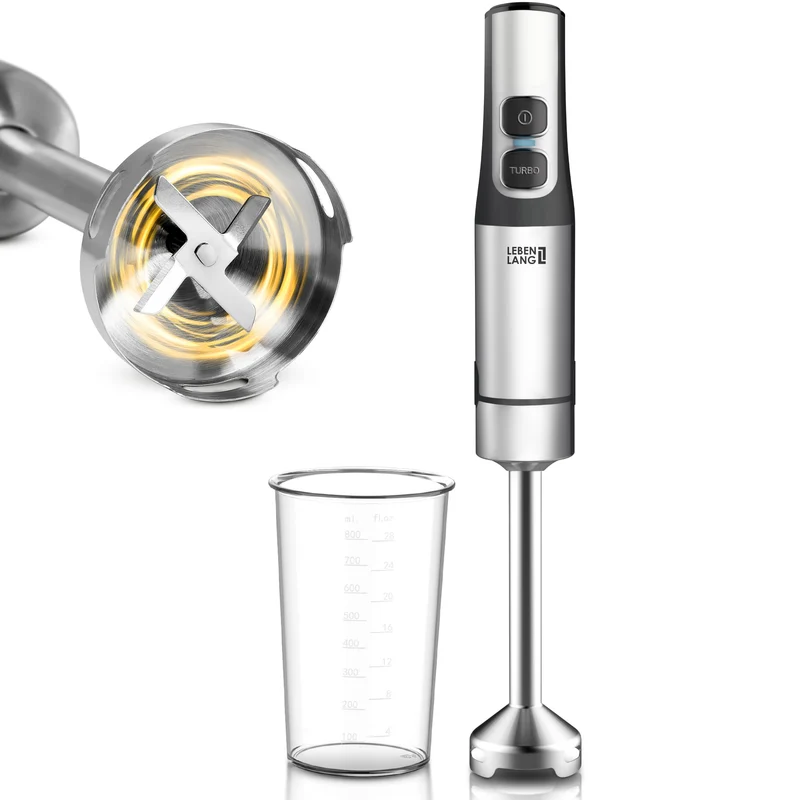 LEBENLANG Frullatore A Immersione 1500W Acciaio inox - Misurino da 800 ml & Paraspruzzi I Regolazione continua & turbo I Tritatutto Da Cucina Elettrico Minipimer Immersione Professionale mixer cucina