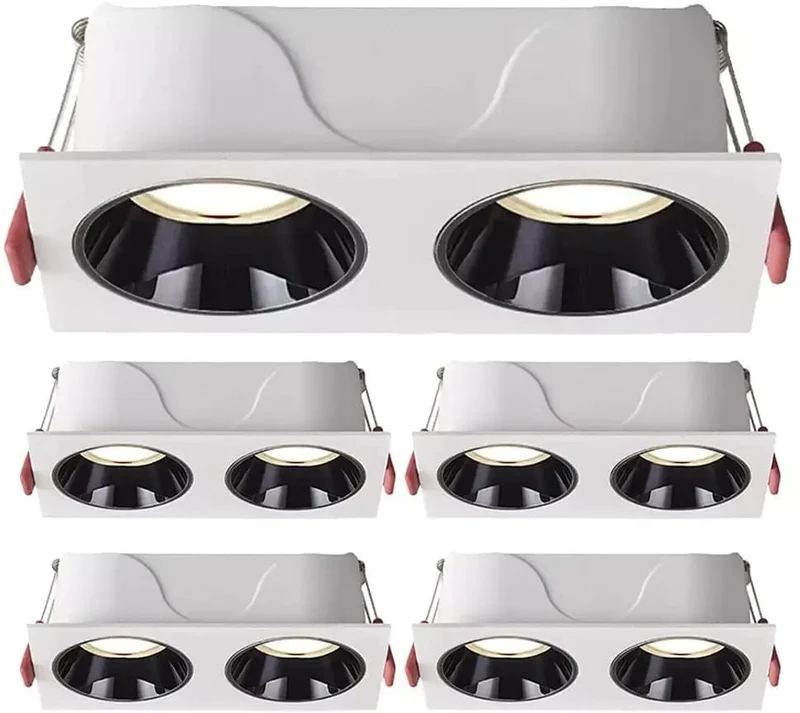 Slick 5 Pack Double Head Recessed Led Downlight Wafer Ceiling Fixture Super Bright Adjustable Warm To Cool White High Cri No Sweat Setup Smooth Anti Glare Surface Mounted Glow For Home