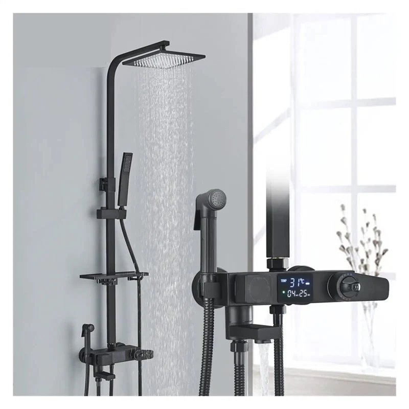 Straight Up Digital Shower System Built Tough With Slick Thermostatic Faucet No Fuss Touchscreen High Pressure Rainfall Head Integrated Bidet Valve For Next Level Bathroom Comfort Setup