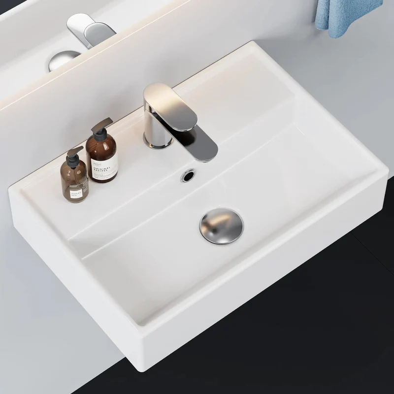 Top Shelf Bathroom Wash Basin Countertop Wall Mounted Rectangular Sink With Stain Resistant Smooth Finish Zero Drama Cleaning Perfect For Cramped Baths Quick Room Refreshes Built Dang Tough
