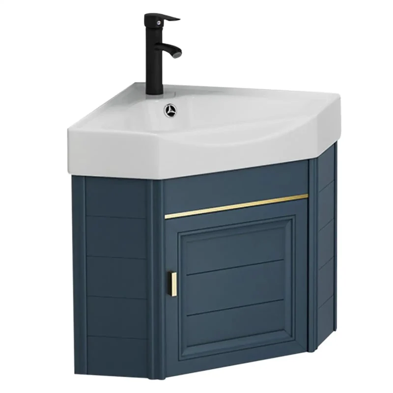 Slick Space Saving Corner Vessel Sink And Vanity Cabinet Combo Featuring Knockout White Gloss Ceramic Finish With Complete Faucet Kit For Tight Bathrooms And Easy Hookup