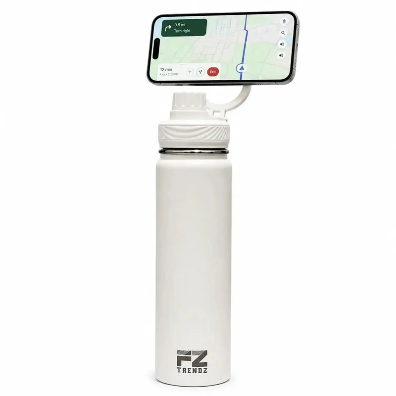 26 Oz MagSafe Water Bottle With Snap On Phone Cradle Double Wall Steel Keeps Your Hydration Icy All Day Long Zero Drip Build Pumped Up For Heavy Sweats Weekend Campouts And Nationwide Road Warrior Runs Ivory