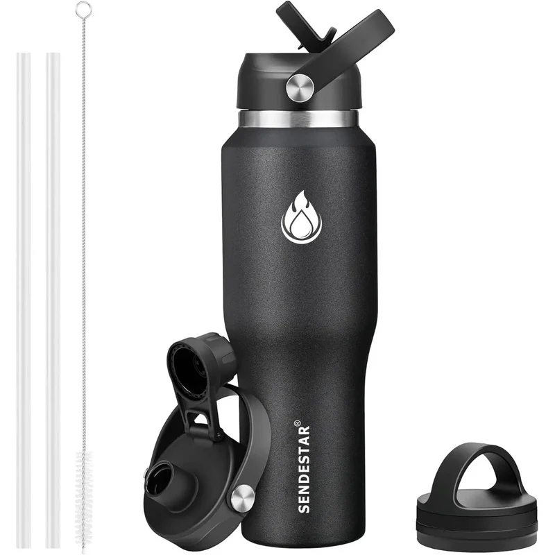 Smooth Operator 40oz Stainless Steel Vacuum Insulated Water Bottle With Straw And Spout Lids Kept Ice Cold For Two Full Days Fits Every Car Cup Holder For Weekend Drifts Summer Vibes And Travel Black