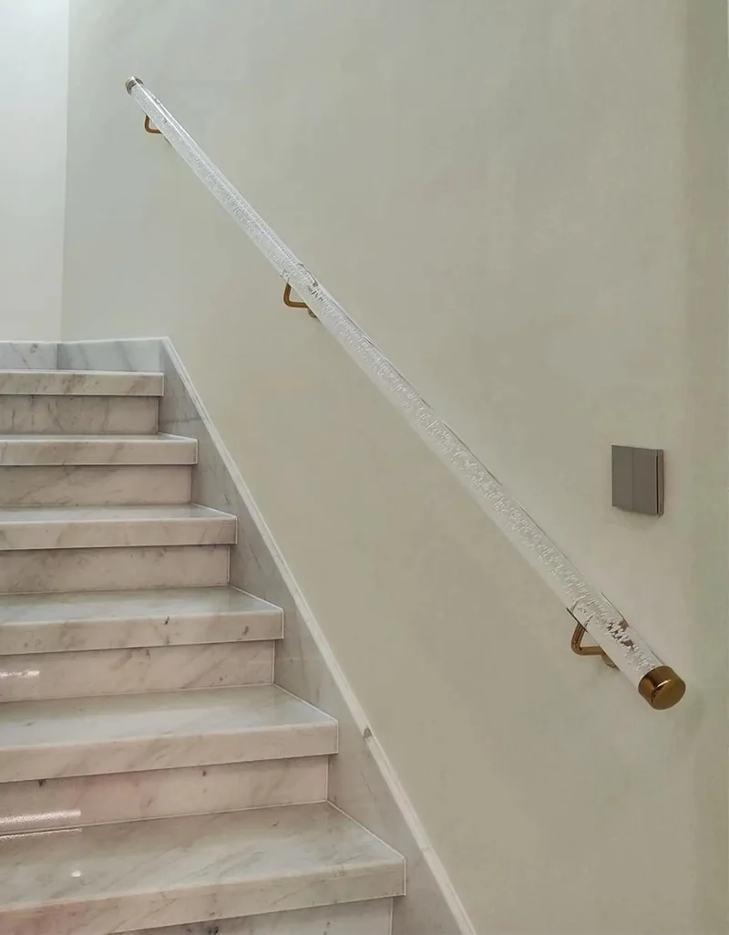 Clear Acrylic Stair Handrail With Heavy Duty Gold Brackets Wall Mount Grab Bar Non Slip Security Support Custom Cut Three To Twenty Foot Indoor Outdoor Steps Built Tough For Seniors And Daily Grabs
