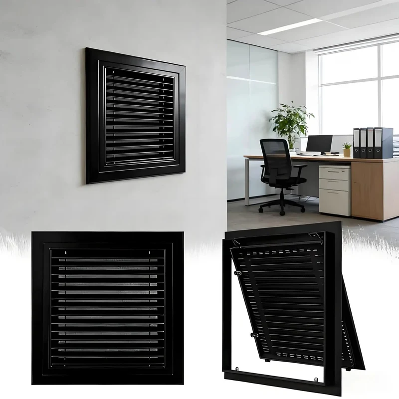 Slick Black Return Air Grille With Smooth Magnetic Latch And Heavy Duty Louvered Vents For No Sweat Drywall Crawl Space Attic Vent Panel Access Cover 8 By 18 Inches