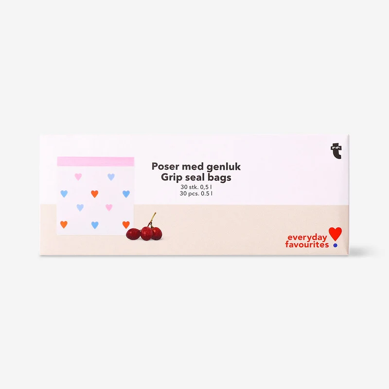 0,5L grip seal bags with zip closure and heart print - 30 pcs