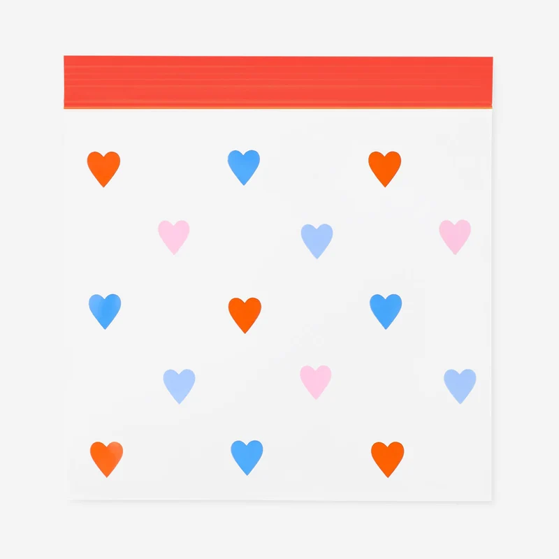 1L grip seal bags with zip closure and heart print - 20 pcs