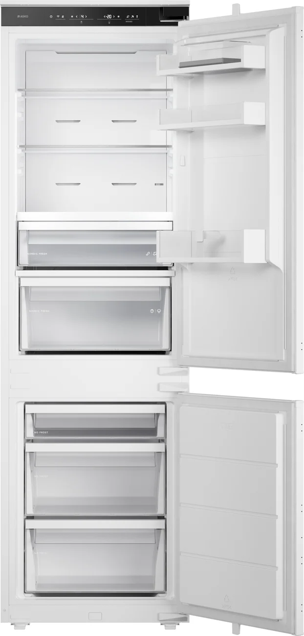 Ⓜ️🔵🔵🔵 ASKO RBC 276 SND1 - Frigorifero combinato da incasso, frigo sopra e congelatore sotto, vano congelatore No Frost, cerniere a traino, bianco, 60 x 178 cm, installabile come side-by-side, Nuova classe D