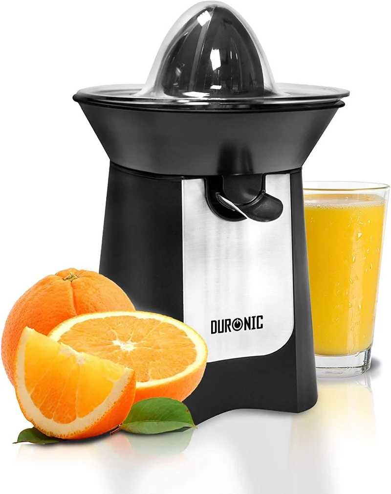 Duronic JE6 BK Spremiagrumi elettrico 100W, Estrattore, Spremiagrumi automatico con filtro, Spremitore con 2 coni, per succo di arancia limone lime pompelmo, Beccuccio anti-goccia