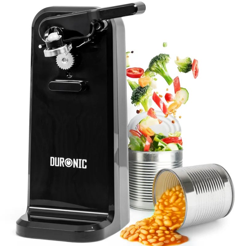 Duronic CO40 BK Apriscatole Elettrico 50W Automatico, Apri Lattine da Tavolo con Arresto Automatico, Affilacoltelli Integrato, Apribottiglie e Decapsulatore, Can Opener, Coperchio
