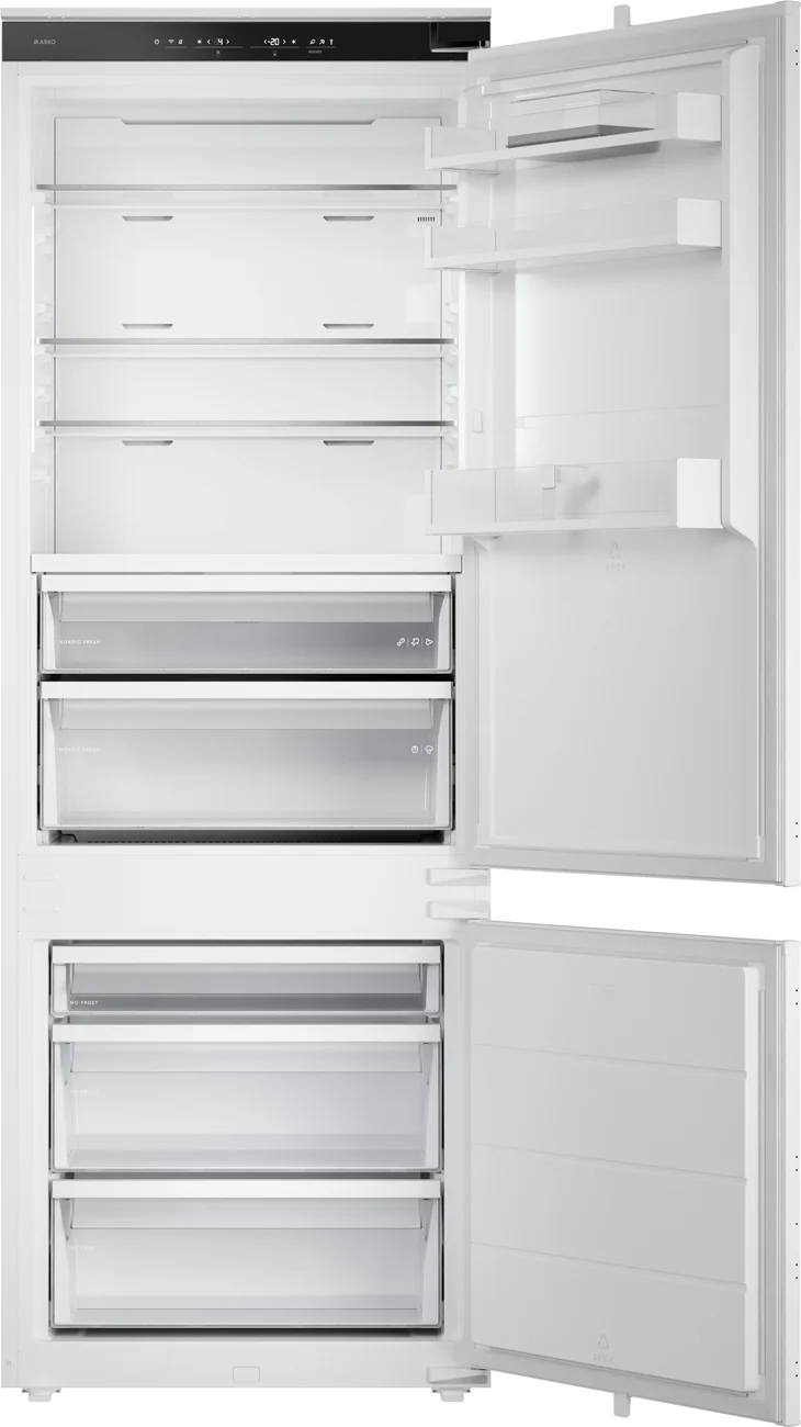 Ⓜ️🔵🔵🔵 ASKO RBC 297 SND1 - Frigorifero combinato da incasso, frigo sopra e congelatore sotto, vano congelatore No Frost, cerniere a traino, bianco, 70 x 194 cm, 372 litri, installabile come side-by-side, Nuova classe D