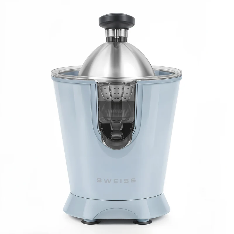 Ⓜ️🔵🔵🔵 SWEISS ZEST6 - Spremiagrumi elettrico di altissima qualità, SENZA BPA GARANTITO, corpo in acciaio inox, rivestimento AZZURRO RETRÒ, lavabile in LAVASTOVIGLIE, con BRACCIO IN ACCIAIO INOX ROBUSTISSIMO