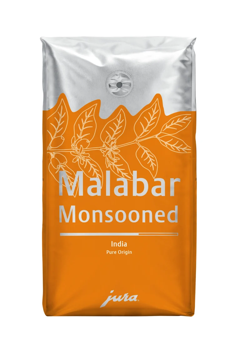 Ⓜ️🔵🔵🔵 JURA caffè Malabar Monsooned 250 g - Caffè in grani, SOLO ARABICA MONO-ORIGINE INDIA, Bassa acidità, speziato, intenso e corposo, ideale per un caffè serale o un cafè crème, confezione da 250 grammi