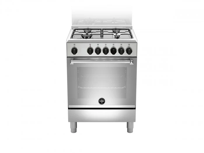 Ⓜ️🔵🔵🔵 LA GERMANIA AMN664EXVC - Cucina, Piano di Lavoro, Acciaio Inox, Serie Americana, 4 Fuochi Gas, Forno Elettrico con Grill, 60x60 cm, Nuova Classe A