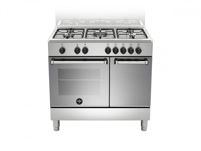 Ⓜ️🔵🔵🔵 LA GERMANIA AMN9P5EXVC - Cucina, Piano di Lavoro, Acciaio Inox, Serie Americana, 5 Fuochi Gas, Forno Elettrico, Stipetto, 90x60 cm, Nuova Classe A