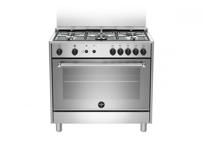 Ⓜ️🔵🔵🔵 LA GERMANIA AMN965GXVC - Cucina, Piano di Lavoro, Acciaio Inox, Serie Americana, 5 Fuochi Gas, Forno Gas Singolo, 90x60 cm, Nuova Classe A+