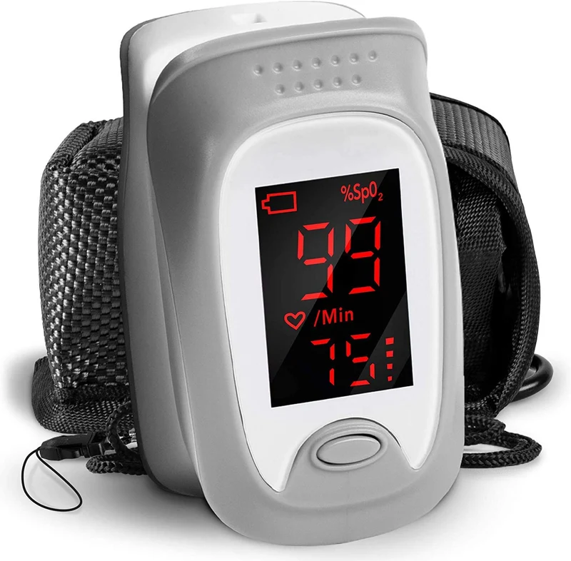 Duronic OX01R Ossimetro da dito  Pulsossimetro per misurazione SpO2  Rivelatore ossigeno nel sangue e pulsazione  Display digitale  Risultato accurato  Custodia protettiva inclusa