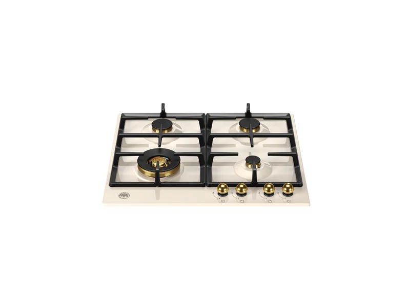 Ⓜ️🔵🔵🔵 BERTAZZONI P604LHERAG - Piano Cottura a Gas, 60 cm, Avorio/ Oro, Serie Heritage, 4 Fuochi, Wok Laterale