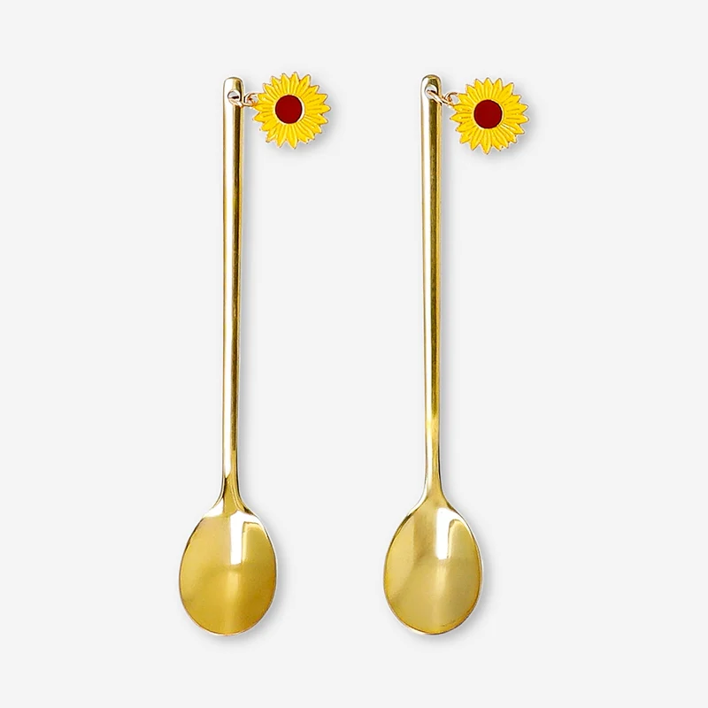 Gold dessert spoons with sunflower toppers - 2 pcs