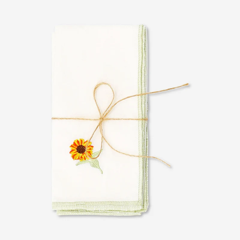 Fabric napkins with embroidered sunflowers - 2 pcs
