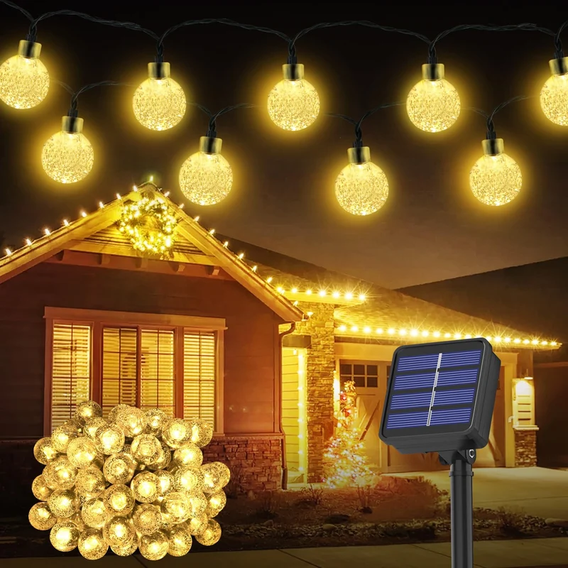 Luci Solari Esterno, 60LED/13.2M/8 Modalità Catena Luminosa Esterno, IP65 Impermeabile Lampade Solari da Giardino per Festa, Campeggio, Balcone, Matrimonio, Gazebo(Bianco Caldo+ Funzione di Memoria)
