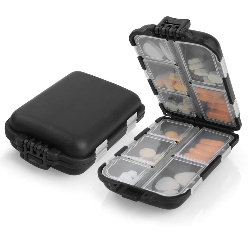 AOOWU Portapillole Settimanale, 1 Pezzi Portapillole da Viaggio Portatile, Medicine Pillole Organizzatore con 10 Scomparti, Portapillole per Portare Portare Vitamine, Olio di Pesce e Farmaci