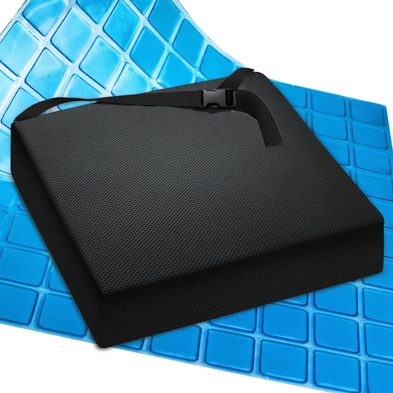 AIESI® Cuscino Antidecubito professionale (Certificato) memory in poliuretano espanso con cuscinetto interno in gel viscoelastico e cinghia di fissaggio cm 44x44x8h