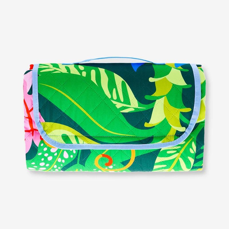 Picnic blanket with tropical print and carrying strap - 170x90 cm
