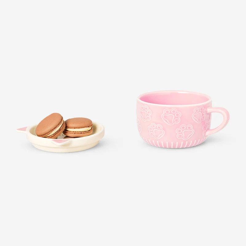 Mug with snack tray shaped as cat - 300 ml