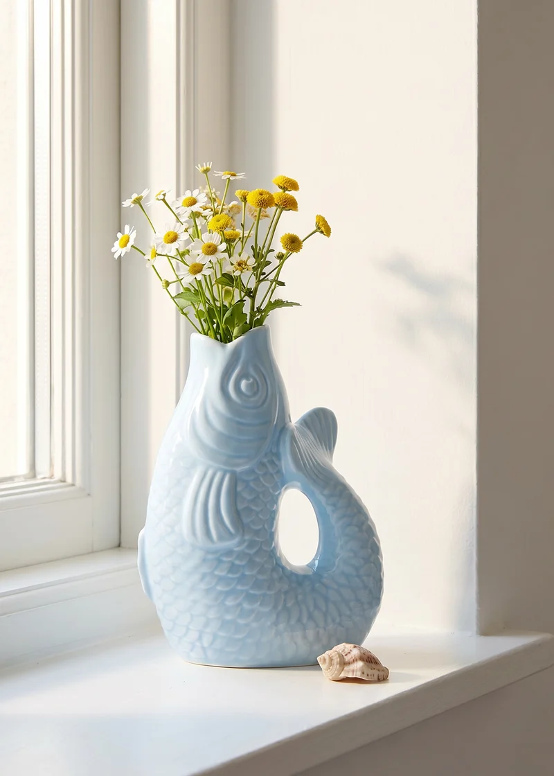 Light blue fish vase - 21 cm