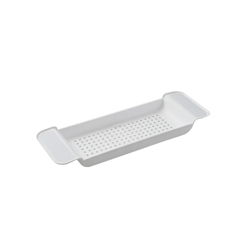Extendable Bathtub Shelf Tray – Plastic Bath Rack for Towels & Books (White/Black)