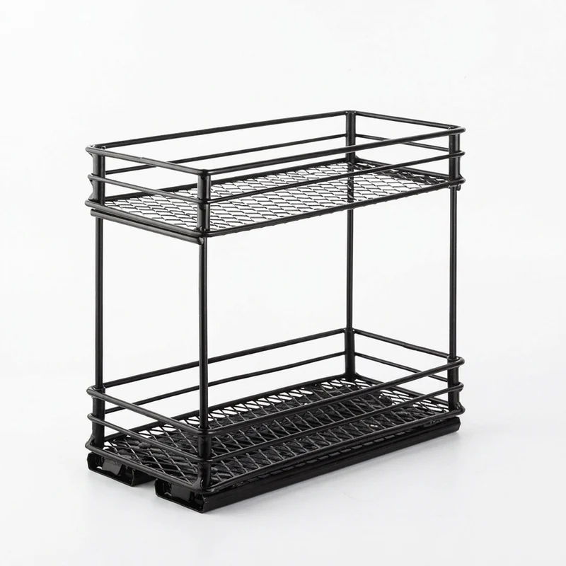 2-Tier Pull-Out Steel Spice Rack – Heavy-Duty Dual-Slide Cabinet Organiser