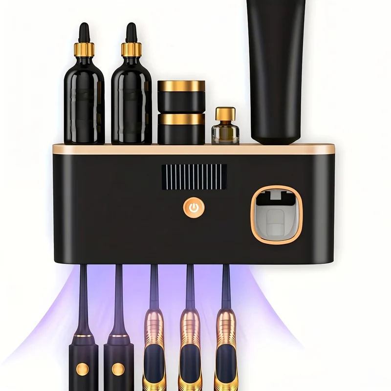 UV Sanitising Wall-Mounted Toothbrush Holder with Automatic Toothpaste Dispenser & USB Charging