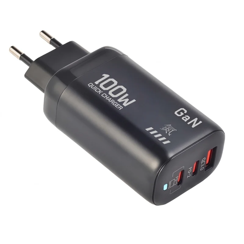 100W GaN USB‑C PD Charger with QC 3.0 — 2x Type‑C + USB‑A, Fast Charge for iPhone 15/16/17 Pro Max, iPad, Samsung & Xiaomi