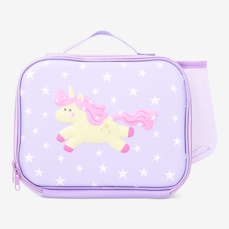 Purple lunchbox bag with unicorn motif - 19x25 cm