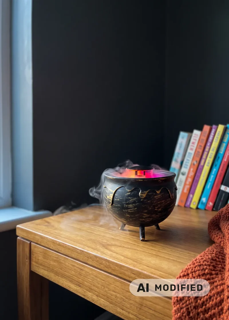 Fog machine as cauldron with colour changing lights - 12 cm