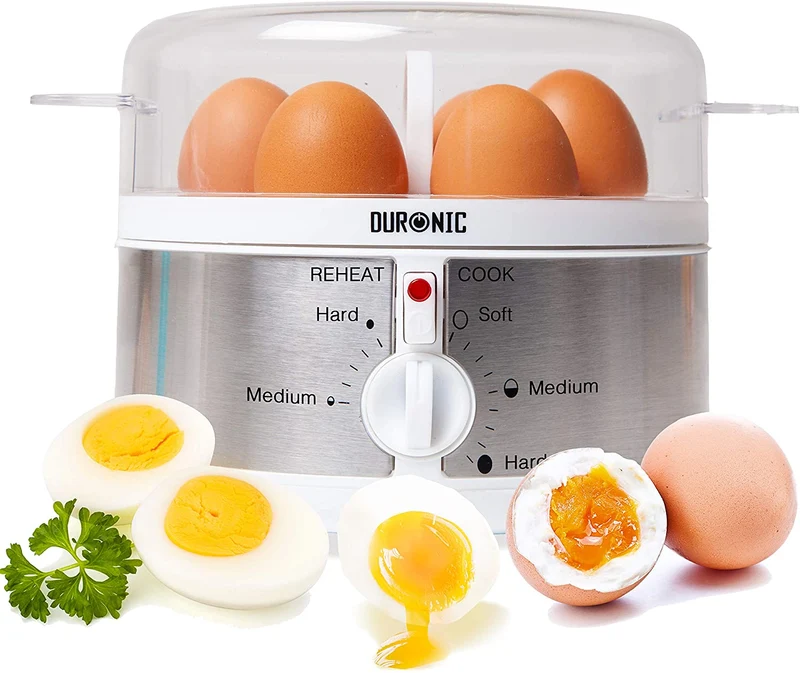 Duronic EB35 WE Cuociuova elettrico 350W Cuoci uova fino a 7 uova Bollitore uova per uova Sode Medie Alla coque Cuocitore di Uova con 2 vassoi per Frittata e uovo in camicia Omelet maker Egg cooker