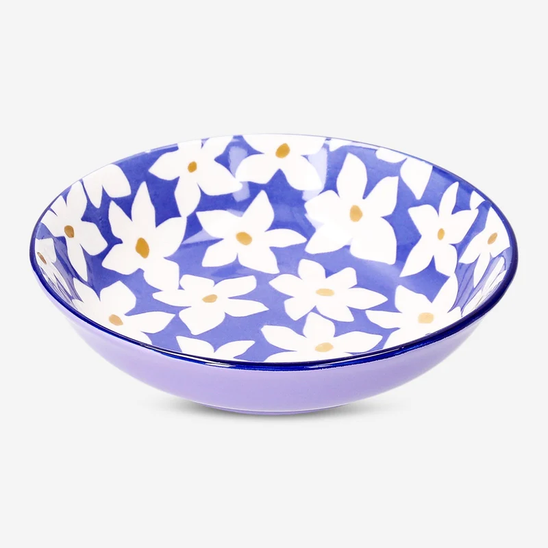 Low ceramic bowl with floral design - 14 cm