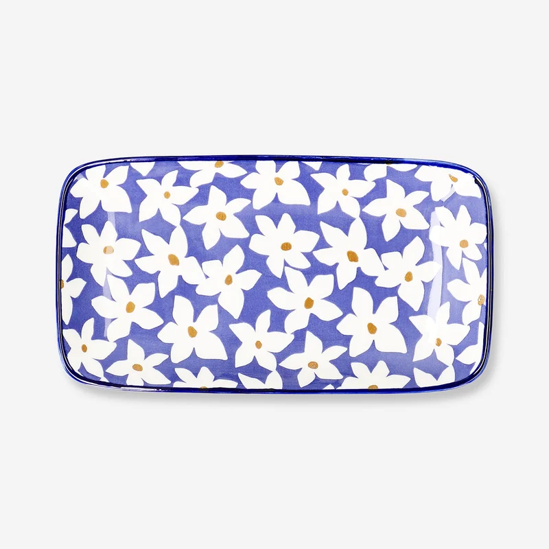 Ceramic serving plate with floral design - 18x23 cm