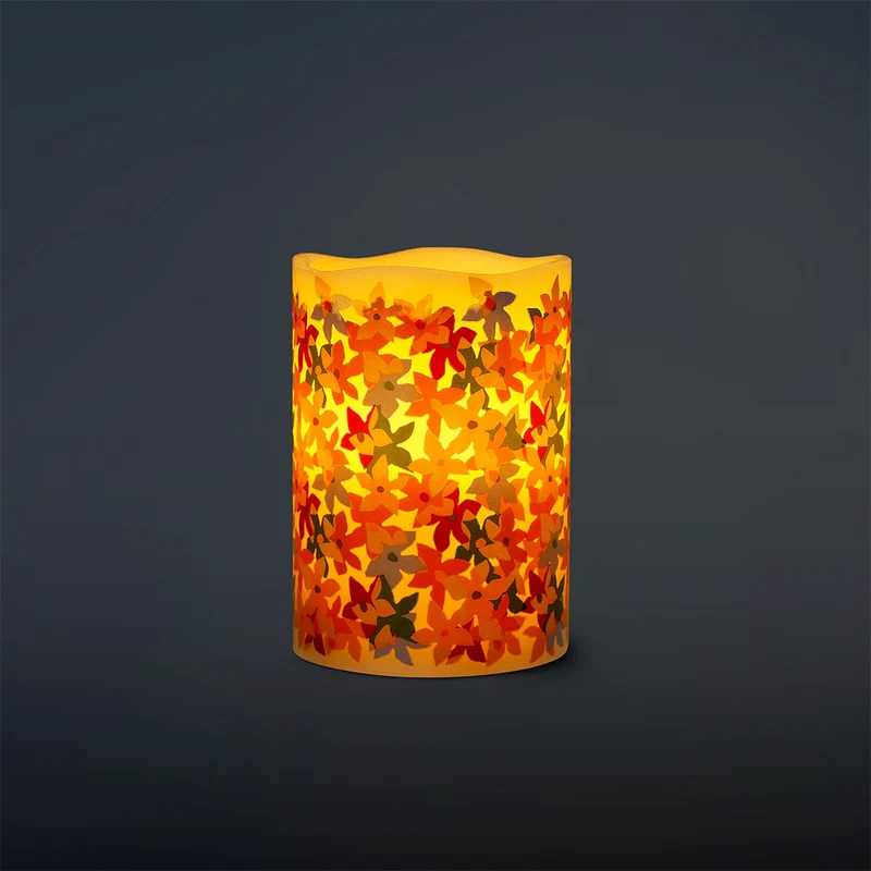 LED pillar candle with floral print - 10 cm