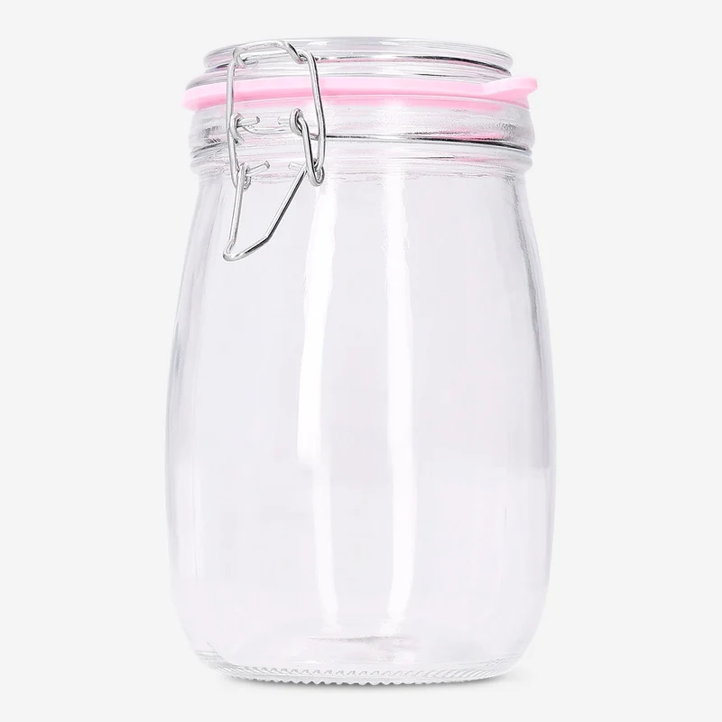 Glass jar with pink rim - 17 cm