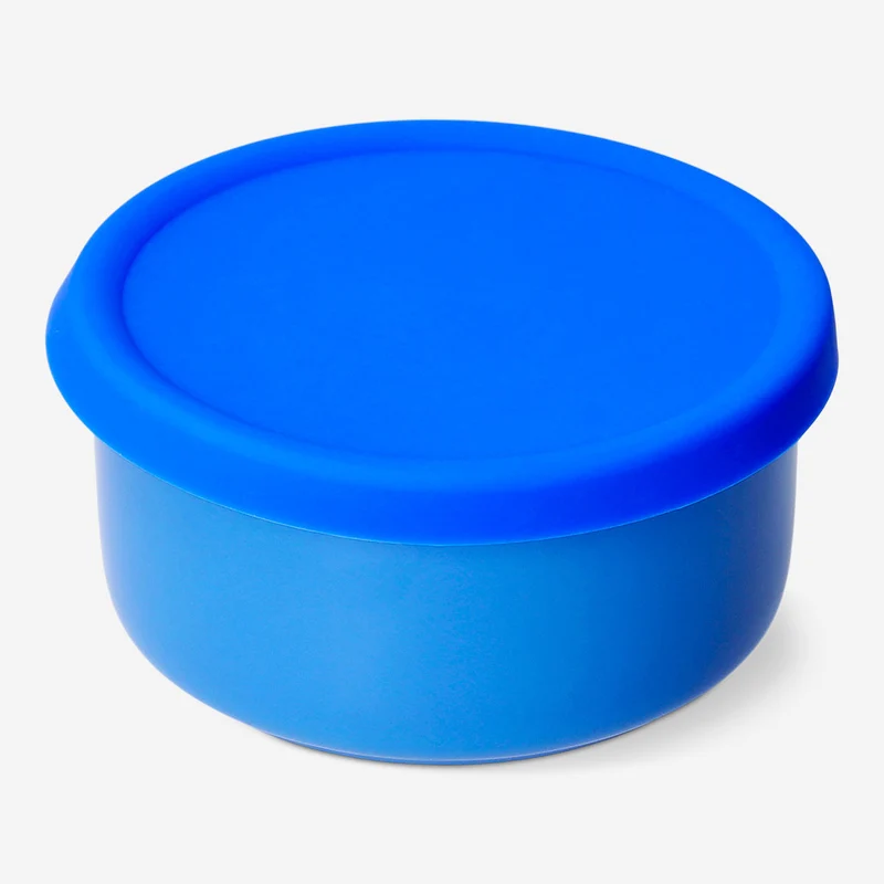Navy ceramic food container with silicone lid - 13 cm