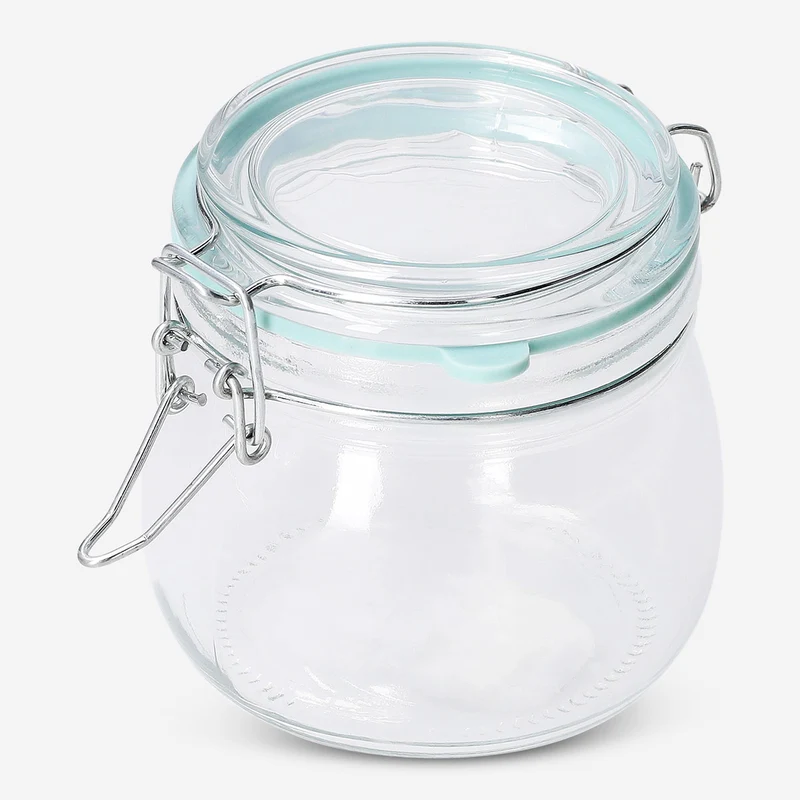 Glass jar with green rim -13 cm