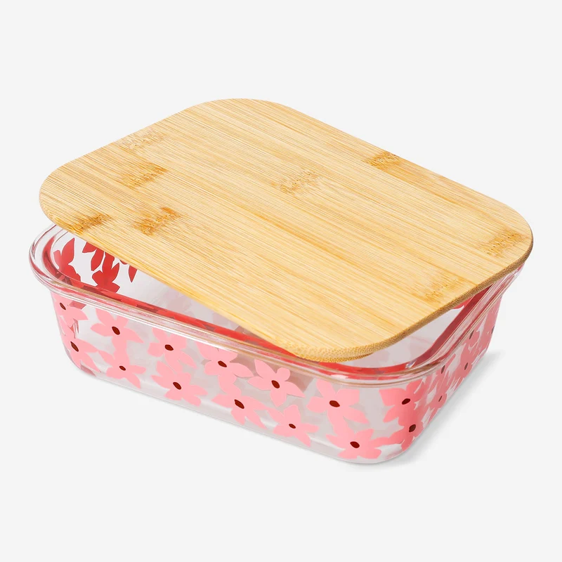 Glass food container with flowers - 20 cm