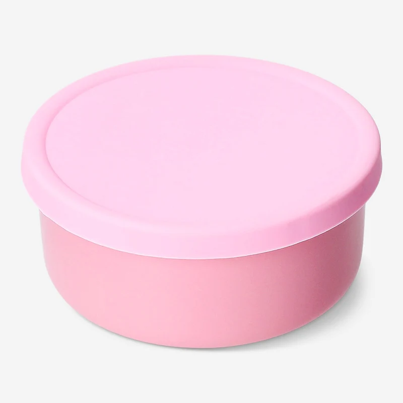 Pink ceramic food container with silicone lid - 17 cm