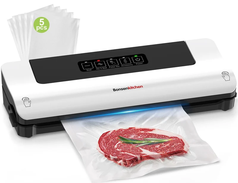 Bonsenkitchen Macchina Sottovuoto Alimenti per Sigillatura Sottovuoto Rapida, per Cottura Sous Vide, Carne, Formaggio e Preparazione dei Cibi - Prolunga Efficacemente la Freschezza