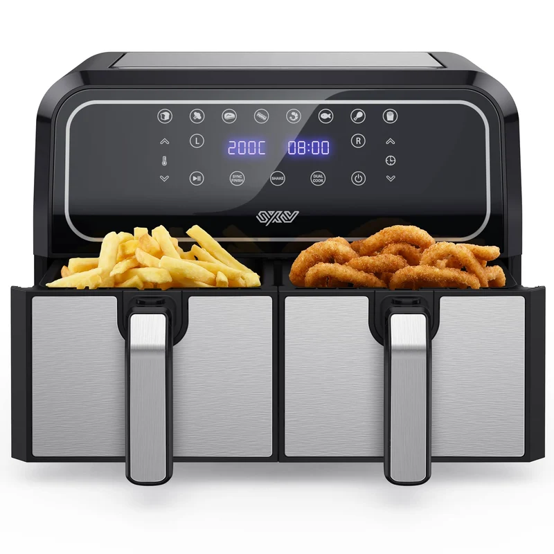 Innsky Friggitrice ad Aria Doppio Cestello, 8L Friggitrice ad Aria Calda a Doppia Zona, 8 programmi di Air Fryer con Promemoria Shake, IT Ricette