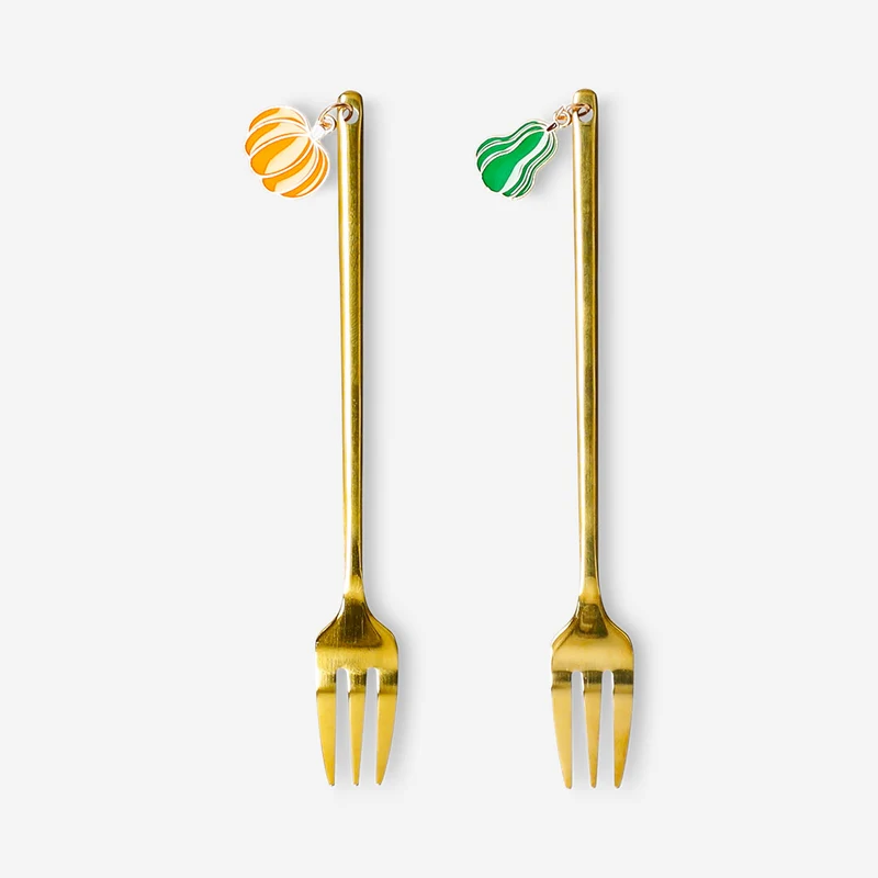 Gold dessert forks with pumpkin decoration - 2 pcs